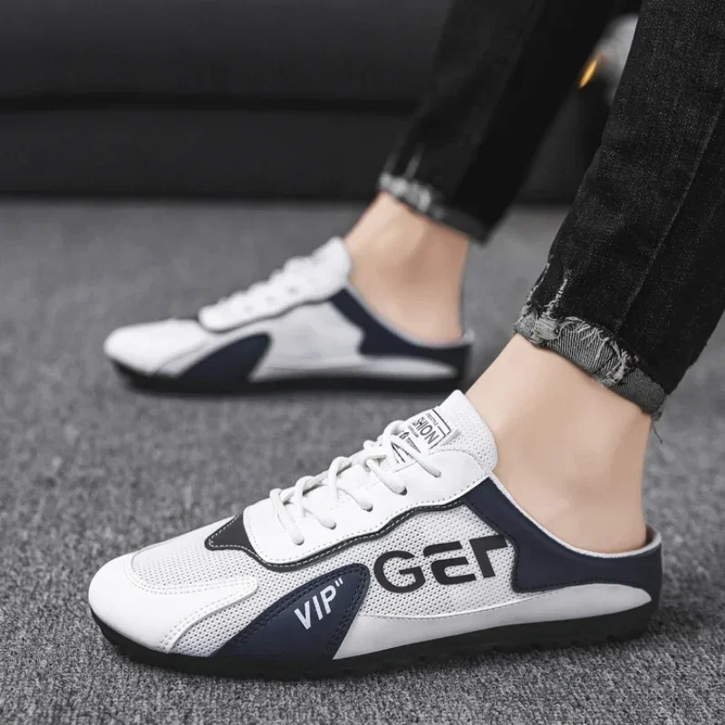 baotou – pantoufles tendance pour hommes, chaussures d'été respirantes et décontractées, plates vulcanisées, baskets demi chaussures à enfiler baotou – pantoufles tendance pour hommes, chaussures d'été respirantes et décontractées, plates vulcanisées, baskets demi chaussures à enfiler