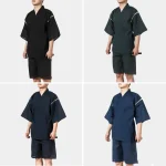 Kimono traditionnel japonais samouraï Ninja pour jeu de rôle, peignoir Yukata pour hommes, costume de Sauna ample, vêtements de maison, haut d&rsquo;été à manches courtes
