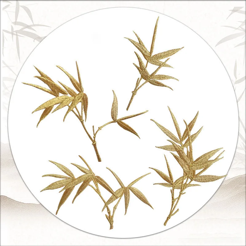 Écussons thermocollants brodés feuilles de bambou, style ethnique, bricolage pour ventilateur, boîte à bijoux, sac, jupe, colle arrière décorative Écussons thermocollants brodés feuilles de bambou, style ethnique, bricolage pour ventilateur, boîte à bijoux, sac, jupe, colle arrière décorative
