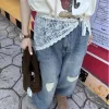 mini jupe en dentelle à lacets, coupe cintrée, tablier y2k, jupe portefeuille, joli rideau de pet harajuku pour femmes