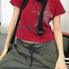 haut court à manches courtes et col rond pour femmes, t shirt graphique, streetwear à motif d'étoiles, style japonais, y2k, harajuku