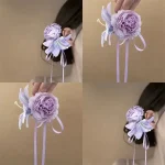 Pinces à cheveux à fleurs pour femmes, pâte de Taro douce, fleur de Super fée violette, longue ruban, épingle à cheveux, Style forêt douce, accessoire de tête mignon