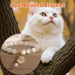 Bracelet de perles opale pour femmes, élégant, pendentif chat porte-bonheur, réglable, à la mode, bijoux d&rsquo;amitié, cadeaux, nouvelle collection