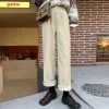 pantalon vintage en velours côtelé à jambes larges pour femmes, taille haute, poches, baggy, streetwear coréen, tout assorti, noir, pantalon droit décontracté