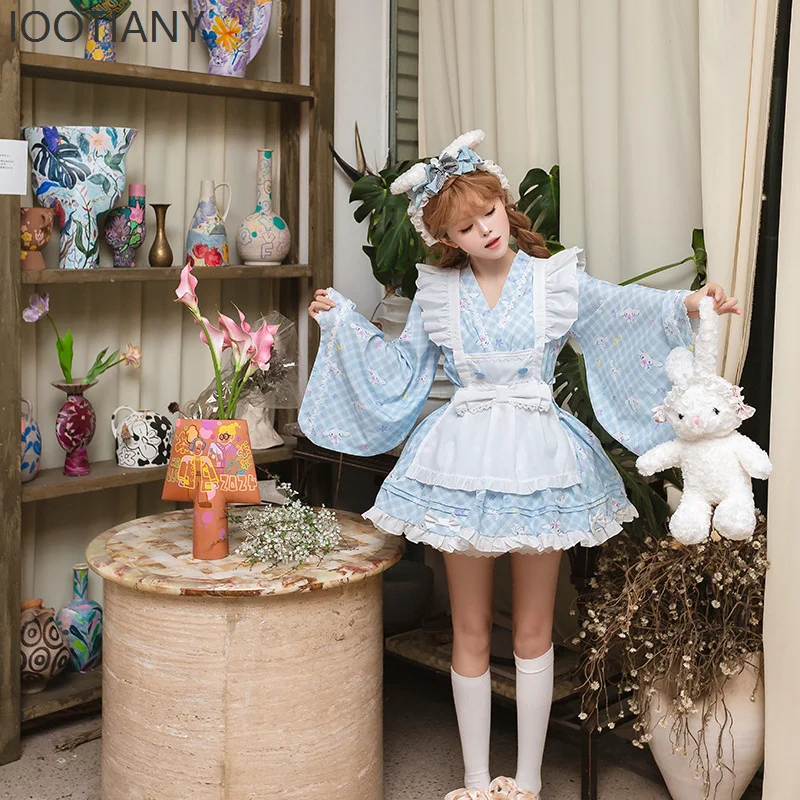 iootiany japonais doux frais lolita yukata kimono robe kawaii princesse robe de soirée avec nœud tablier cosplay costume de femme de chambre iootiany japonais doux frais lolita yukata kimono robe kawaii princesse robe de soirée avec nœud tablier cosplay costume de femme de chambre
