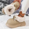 japonais doux nœud papillon moelleux bottes de neige femmes imperméable gros orteil coin bottes d'hiver femme semelle épaisse chaud coton rembourré chaussures