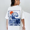 japonais vague coucher de soleil impression hauts coton t shirts pour les femmes mode décontracté doux à manches courtes t shirts amples vêtements confortables