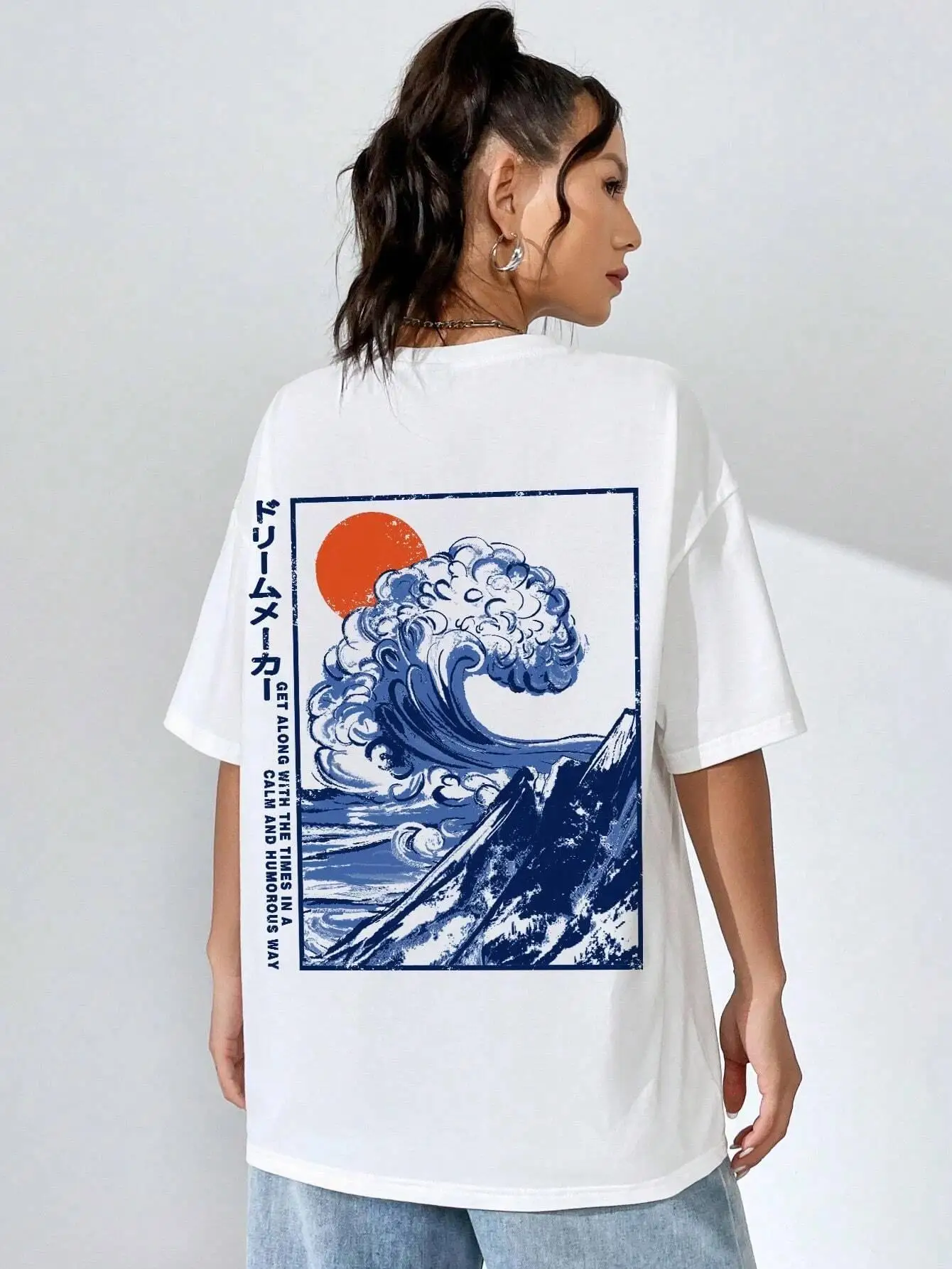 japonais vague coucher de soleil impression hauts coton t shirts pour les femmes mode décontracté doux à manches courtes t shirts amples vêtements confortables japonais vague coucher de soleil impression hauts coton t shirts pour les femmes mode décontracté doux à manches courtes t shirts amples vêtements confortables