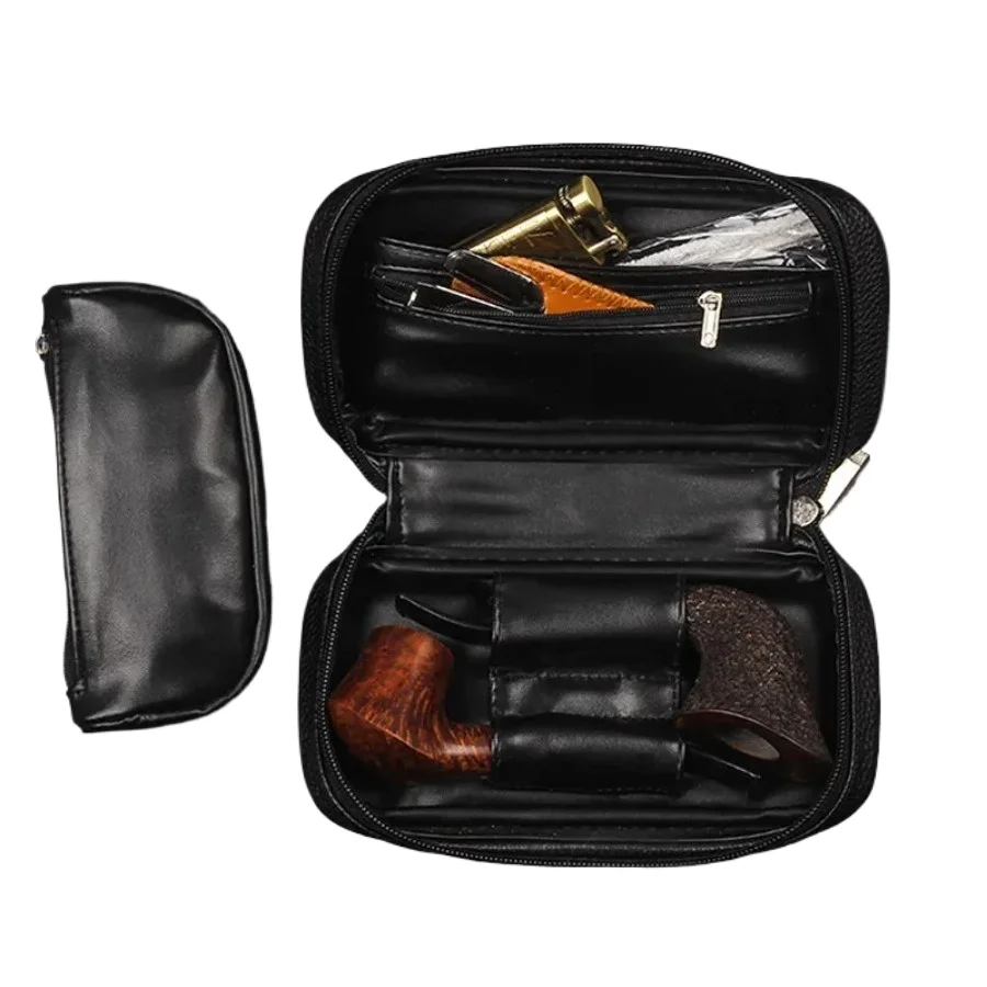 sac pour pipe à tabac, pochette pour hommes, mallette de rangement en cuir pu pour deux tuyaux, briquet de voyage en plein air, outils pour fumer du tabac sac pour pipe à tabac, pochette pour hommes, mallette de rangement en cuir pu pour deux tuyaux, briquet de voyage en plein air, outils pour fumer du tabac
