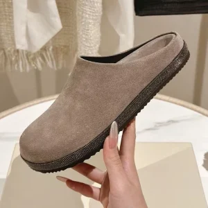 Baotou – demi-pantoufles à semelle épaisse pour femmes, pantoufles plates en perles, chaussures décontractées en daim, diapositives de printemps et d’automne, Mules paresseuses d’extérieur Baotou – demi-pantoufles à semelle épaisse pour femmes, pantoufles plates en perles, chaussures décontractées en daim, diapositives de printemps et d’automne, Mules paresseuses d’extérieur