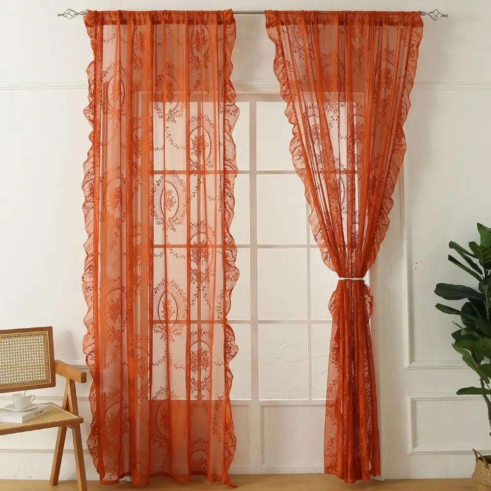 rideau floral en dentelle française, 2 pièces, élégant bord à volants, rideau de gaze rustique brodé, voile rétro pour chambre à coucher rideau floral en dentelle française, 2 pièces, élégant bord à volants, rideau de gaze rustique brodé, voile rétro pour chambre à coucher