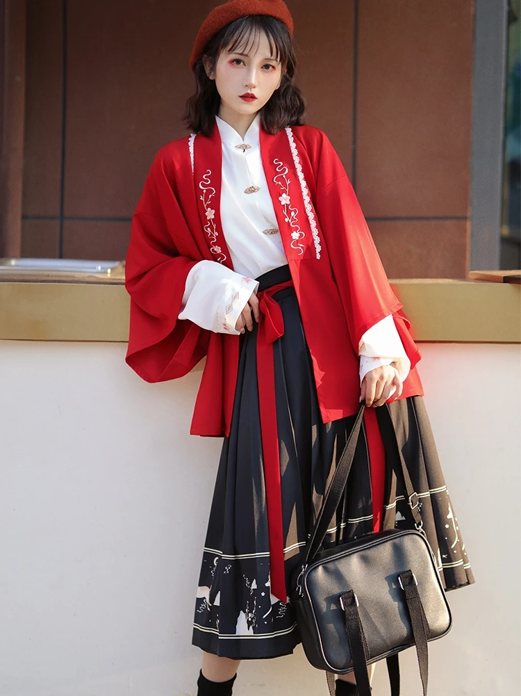ensemble hanfu trois pièces brodé – hanfu modifié original avec éléments han féminins, style de la dynastie ming, usage quotidien polyvalent ensemble hanfu trois pièces brodé – hanfu modifié original avec éléments han féminins, style de la dynastie ming, usage quotidien polyvalent