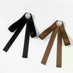 Mode tissu noir arc perle broche élégante femmes chemise col broche Corsage deuil funéraire broche bijoux vêtements décor cadeau