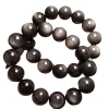 bracelet obsidienne en argent naturel pour hommes et femmes, perles rondes, yeux de chat, transfert de richesse, bracelet en cristal, grand cadeau