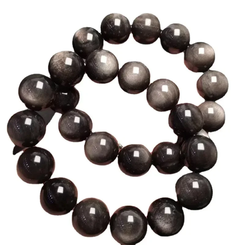 bracelet obsidienne en argent naturel pour hommes et femmes, perles rondes, yeux de chat, transfert de richesse, bracelet en cristal, grand cadeau bracelet obsidienne en argent naturel pour hommes et femmes, perles rondes, yeux de chat, transfert de richesse, bracelet en cristal, grand cadeau