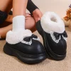 Japonais doux nœud papillon moelleux bottes de neige femmes imperméable gros orteil coin bottes d&rsquo;hiver femme semelle épaisse chaud coton rembourré chaussures