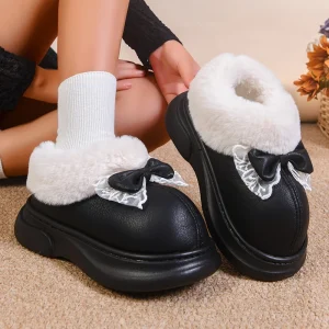 Japonais doux nœud papillon moelleux bottes de neige femmes imperméable gros orteil coin bottes d&rsquo;hiver femme semelle épaisse chaud coton rembourré chaussures