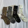 chaussettes en coton peigné pour femmes, élégantes, rétro, mignonnes, bout fendu, motifs floraux végétaux, doux, deux orteils, japonais, harajuku, tabi sox