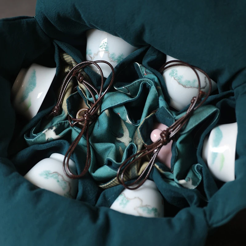 sacs de tasse de thé avec cordon de serrage sac en tissu pliable imprimé de style chinois, sac de voyage scénique théière service à thé organisateur de stockage sacs de tasse de thé avec cordon de serrage sac en tissu pliable imprimé de style chinois, sac de voyage scénique théière service à thé organisateur de stockage