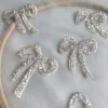 tulle brodé avec nœud floral et perles argentées, garniture en dentelle pour costumes de spectacle, accessoires pour robe à paillettes appliquées