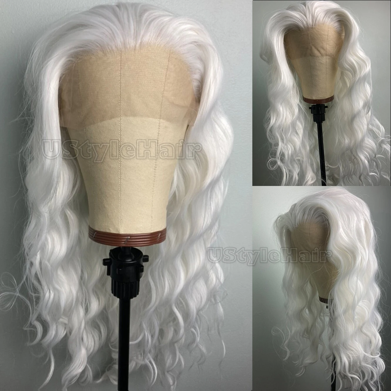 Perruque Lace Front Wig synthétique ondulée blanche, 13×4, longue, sans colle, usage quotidien, perruques de Cosplay résistantes à la chaleur pour femmes Perruque Lace Front Wig synthétique ondulée blanche, 13×4, longue, sans colle, usage quotidien, perruques de Cosplay résistantes à la chaleur pour femmes