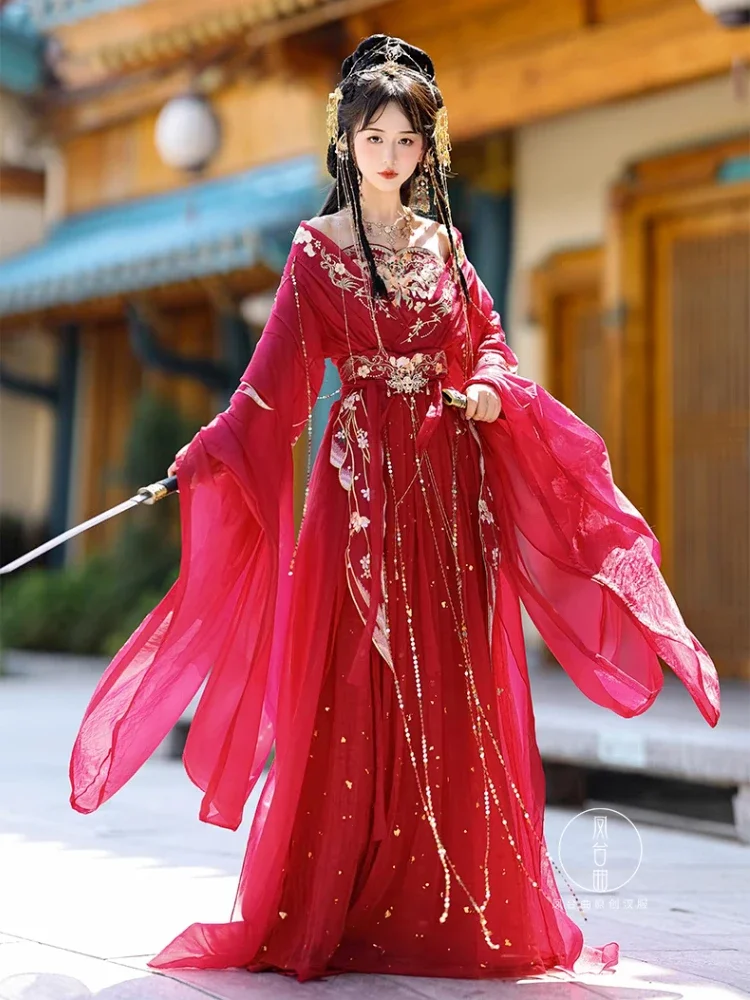 Robe Hanfu Vintage pour femmes, robe de danse sur scène traditionnelle chinoise, Costume de Cosplay féerique, ensemble Hanfu rouge, tenues de princesse élégantes Robe Hanfu Vintage pour femmes, robe de danse sur scène traditionnelle chinoise, Costume de Cosplay féerique, ensemble Hanfu rouge, tenues de princesse élégantes