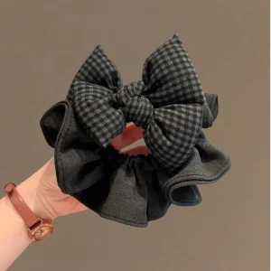Bandeau à nœud à carreaux noir et gris, accessoire coréen haut de gamme pour cheveux, anneau intestinal pour femmes Bandeau à nœud à carreaux noir et gris, accessoire coréen haut de gamme pour cheveux, anneau intestinal pour femmes