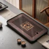 plateau à thé en bambou avec stockage d'eau, simple, accessoire de service à thé, table à thé kungfu, drainage pour la maison, le bureau et la maison