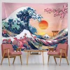 tapisserie de paysage d'anime montagne japonaise avec des fleurs de cerisier tapisserie murale d'art esthétique de village sakura pour chambre à coucher