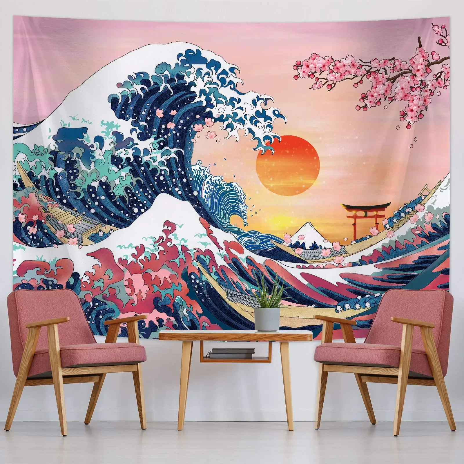 tapisserie de paysage d'anime montagne japonaise avec des fleurs de cerisier tapisserie murale d'art esthétique de village sakura pour chambre à coucher tapisserie de paysage d'anime montagne japonaise avec des fleurs de cerisier tapisserie murale d'art esthétique de village sakura pour chambre à coucher