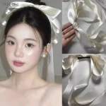 ♥ ♥ ♥ Pince à cheveux blanche surdimensionnée avec rubans longs et coulants, accessoire Photo pour coiffure de mariée
