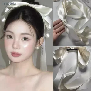 ♥ ♥ ♥ Pince à cheveux blanche surdimensionnée avec rubans longs et coulants, accessoire Photo pour coiffure de mariée ♥ ♥ ♥ Pince à cheveux blanche surdimensionnée avec rubans longs et coulants, accessoire Photo pour coiffure de mariée