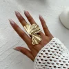 bague feuille de ginkgo pour femmes et hommes, classique, tendance, en métal plissé, personnalité, bijoux de fête punk, nouvelle collection
