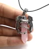 Collier Animal Dragon homme, pierre précieuse naturelle, Quartz rose de guérison, pendentif en cristal Hexagonal, bijoux Vintage, cadeau pour femmes, 2025