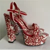 sandales à talons épais et plateforme haute pour femmes, lanière à la cheville, imprimé floral, chaussures d'été de luxe en cuir verni pour filles