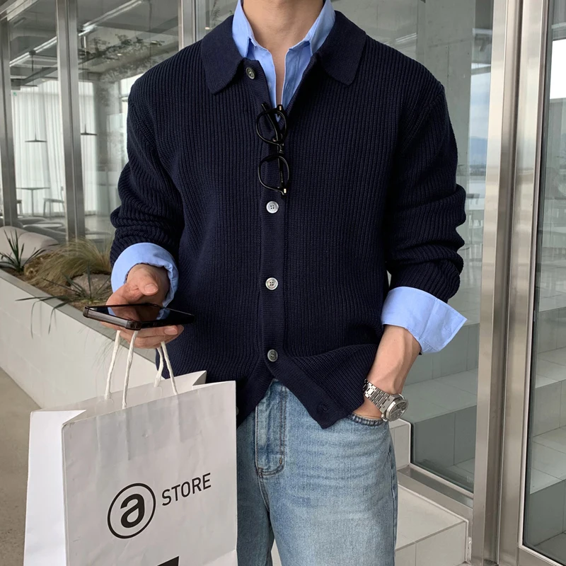 cardigan à simple boutonnage pour hommes, mode coréenne, pull en tricot, automne hiver, jacquard rayé, pull solide, veste streetwear cardigan à simple boutonnage pour hommes, mode coréenne, pull en tricot, automne hiver, jacquard rayé, pull solide, veste streetwear