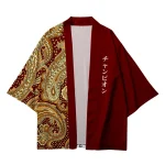 Cardigan Kimono Rouge pour Homme et Femme, Veste à Motif de Vague Japonaise Haori, Vêtements Traditionnels