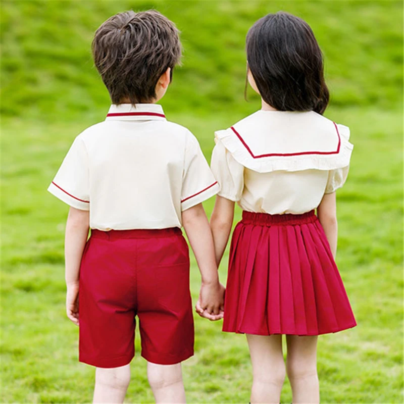 uniforme scolaire japonais coréen pour enfants, ensemble chemise, short, jupe, costume à fleurs, tenue pour enfants, jumeaux, garçon et fille, vêtements de danse sur scène uniforme scolaire japonais coréen pour enfants, ensemble chemise, short, jupe, costume à fleurs, tenue pour enfants, jumeaux, garçon et fille, vêtements de danse sur scène