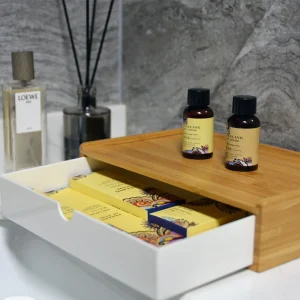 Organisateur de rangement d&rsquo;articles de toilette d&rsquo;hôtel en bois de bambou de Style japonais, ensemble de dents de chambre d&rsquo;hôtel extractible, boîte de rangement, plateau d&rsquo;aromathérapie