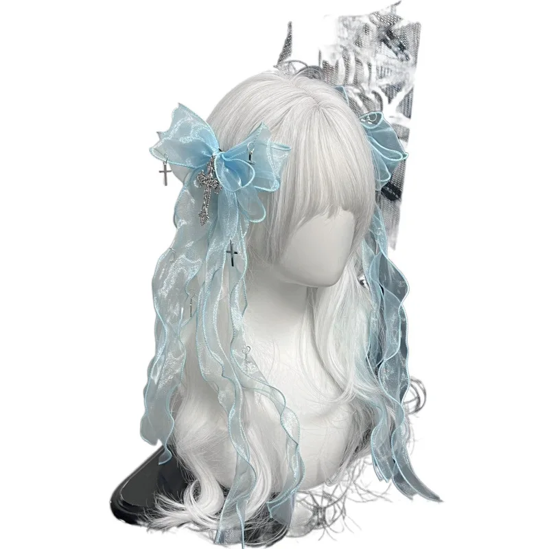 pince à cheveux style dentelle originale, double queue de cheval, accessoire japonais otaku, sous culture, conception de couleur d'eau, casque pour accès à la mode pince à cheveux style dentelle originale, double queue de cheval, accessoire japonais otaku, sous culture, conception de couleur d'eau, casque pour accès à la mode
