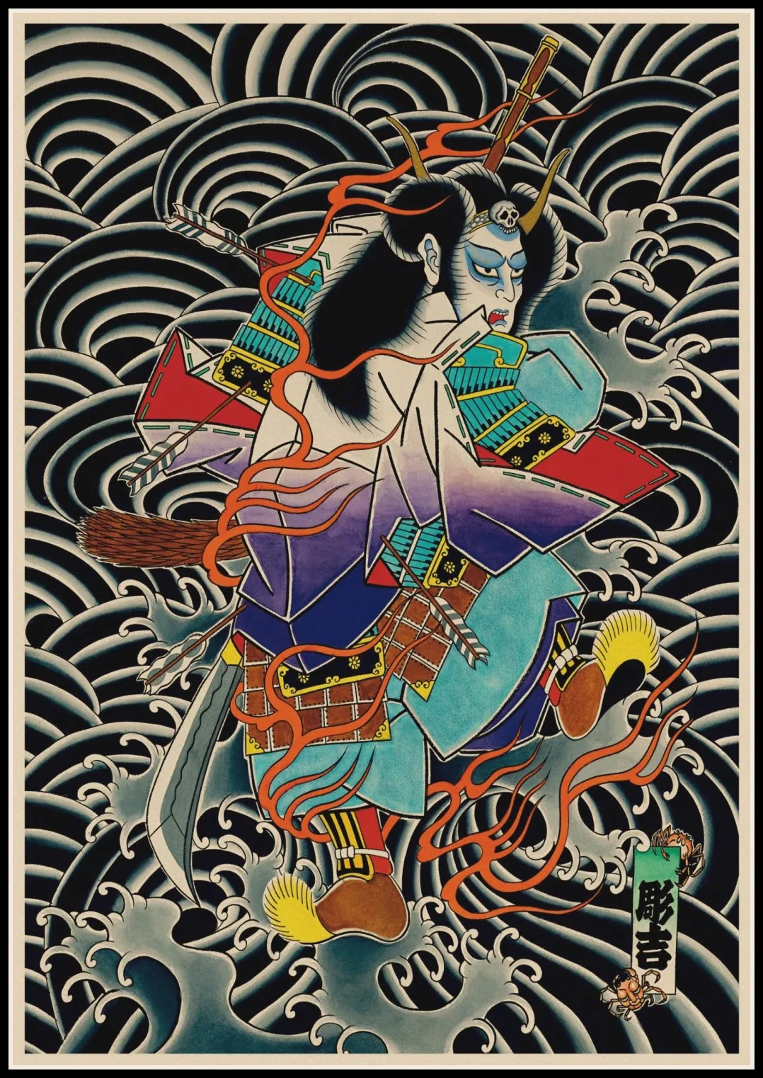 affiche d'art de tatouage japonais, autocollant mural en papier kraft, décoration de la maison affiche d'art de tatouage japonais, autocollant mural en papier kraft, décoration de la maison