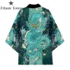 kimono dragon de style chinois avec motif imprimé vert, vêtements traditionnels japonais, vestes d'été décontractées, cardigan haori entremi