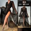 chemise de nuit kimono longue noire pour femmes, lingerie secrète transparente, sexy, tentation, peignoir long, sous vêtements
