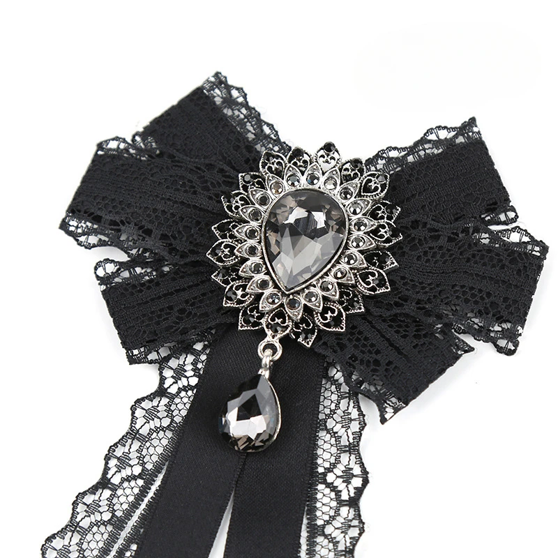 broche à nœud en biscuits avec ruban en dentelle noire pour femme, chemise élégante coréenne, accessoires de style collège britannique et japonais, nouveau broche à nœud en biscuits avec ruban en dentelle noire pour femme, chemise élégante coréenne, accessoires de style collège britannique et japonais, nouveau