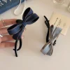 pinces à cheveux torsadées avec nœud bleu pour femmes, épingle à cheveux droite en denim exquise, barrettes vintage douces, accessoires pour cheveux polyvalents et décontractés