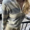pull court tricoté rayé pour femme, cardigan à manches longues, capuche, fermeture éclair, court, streetwear, y2k, haut court, automne