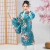 robe yukata imprimée de fleurs de cerisier vibrantes, ensembles de kimono japonais pour filles, spectacles scolaires de cosplay traditionnels pour les élèves du primaire