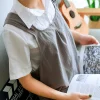 tablier en coton et lin pour femmes, dos croisé, pour travaux ménagers japonais, enveloppe de cuisson, robe de fleuriste coréenne, couleur unie, tablier de cuisine de jardin