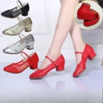 Chaussures de danse de ballet rouges personnalisées pour femmes, talon moyen adulte, semelle souple, chaussures de danse latine Kizomba Chaussures de danse de ballet rouges personnalisées pour femmes, talon moyen adulte, semelle souple, chaussures de danse latine Kizomba