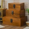 boîte de rangement de table verrouillable vintage de style japonais, bois massif, pour organiser les documents et les articles divers, en bois